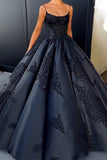 Spaghetti Straps Prom Dresses Satin A Line With Applique Floor Length Rjerdress