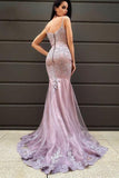 Spaghetti Straps Prom Dresses Tulle With Applique Sweep Train Mermaid Rjerdress