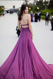 Spaghetti Straps Purple Gorgeous A-Line Chiffon Long Open Back Prom Dresses UK RJS489 Rjerdress