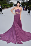 Spaghetti Straps Purple Gorgeous A-Line Chiffon Long Open Back Prom Dresses UK RJS489 Rjerdress