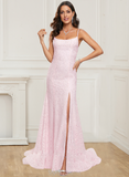 Spaghetti Straps Scoop Lace Mermaid Prom Evening Dresses With Slit Sweep Train Rjerdress