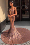 Spaghetti Straps Sequins Prom Dresses Mermaid/Trumpet Sweep Train Open Back Rjerdress