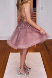 Spaghetti Straps Short Tulle Sleeveless Dress A-line Homecoming Dresses With Applique Rjerdress