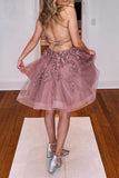 Spaghetti Straps Short Tulle Sleeveless Dress A-line Homecoming Dresses With Applique Rjerdress