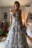 Spaghetti Straps Sleeveless Printed Simple Elegant Long Prom Dresses Rjerdress