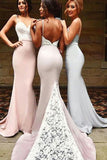 Spaghetti Straps Sweetheart Sleeveless Appliques Lace Mermaid Backless Bridesmaid Dresses Rjerdress
