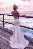 Spaghetti Straps V Neck Satin Prom Dresses Lace Criss Cross Mermaid Evening Dresses RJS524 Rjerdress
