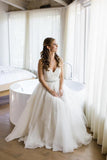 Spaghetti Straps Wedding Dress A Line Tulle With Crystals Belt Rjerdress