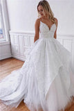 Spaghetti Straps Wedding Dresses With Appliques Ruffles Sweep Train Rjerdress