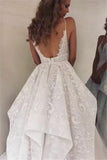 Spaghetti Straps Wedding Dresses With Appliques Ruffles Sweep Train Rjerdress