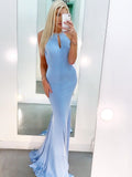 Spandex High Neck Mermaid Prom Dresses With Rhinestones Sweep Train Rjerdress