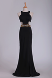 Spandex Scoop Party Dresses Sheath With Beading And Slit