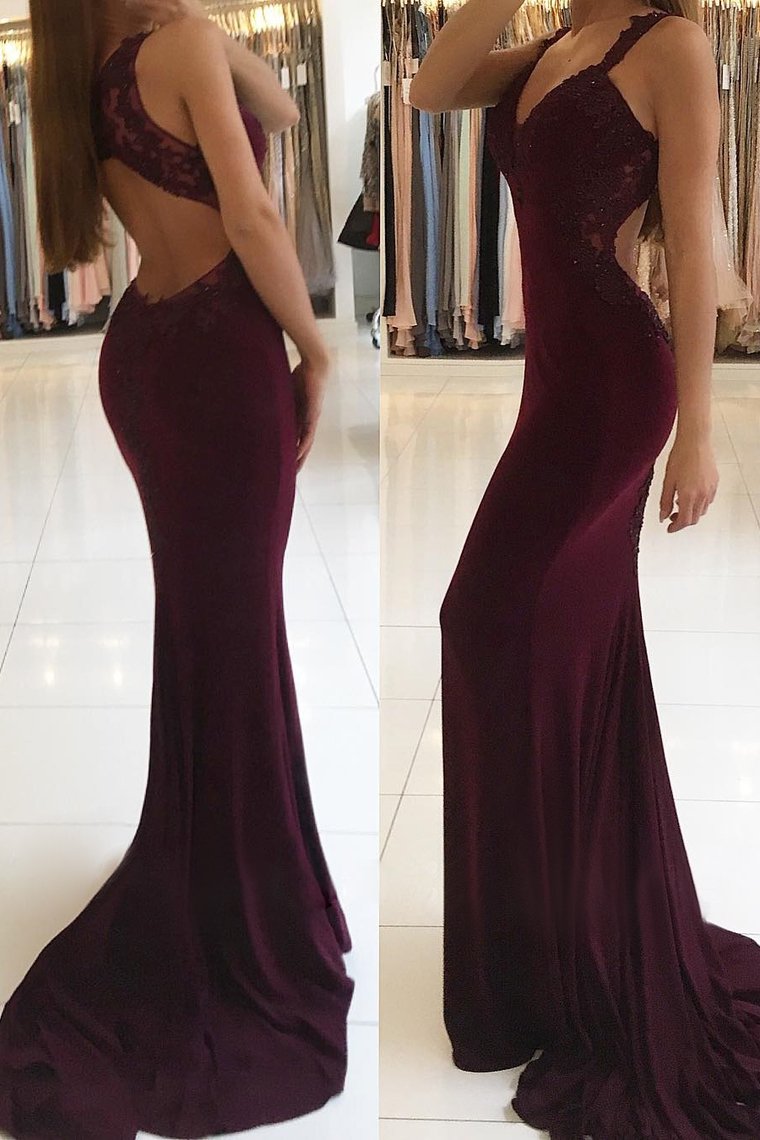 Spandex Straps Mermaid Prom Dresses With Applique Open Back Rjerdress