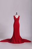 Spandex V Neck Sheath Party Dresses With Applique And Bow Knot Court Train