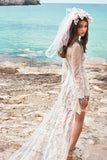 Spanish Summer Long Sleeve A-Line Lace Boho Beach Appliques Wedding Dresses RJS270