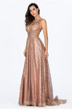 Sparkle A-Line Empire Gold Long Prom Dress Rjerdress