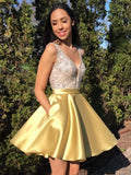 Sparkling Homecoming Dress A Line V Neck Satin With Beads Rjerdress