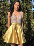 Sparkling Homecoming Dress A Line V Neck Satin With Beads