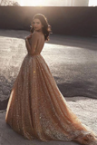 Sparkly A Line Elegant Court Train Prom Dress, Evening Dresses Rjerdress