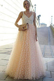 Sparkly A-line Pink Straps Beads Sweetheart Long Backless Appliques Prom Dresses RJS636
