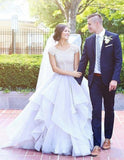 Sparkly Beads Ruffles Organza Scoop Cap Sleeve Lavender Prom Wedding Dresses Rjerdress