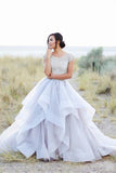 Sparkly Beads Ruffles Organza Scoop Cap Sleeve Lavender Prom Wedding Dresses