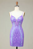 Sparkly Bodycon Spaghetti Straps Sequin Homecoming Dress Rjerdress