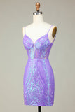 Sparkly Bodycon Spaghetti Straps Sequin Homecoming Dress Rjerdress