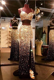 Sparkly Gold And Black 2 Pieces Beading Sheath Evening Dresses Prom Dresses Rjerdress