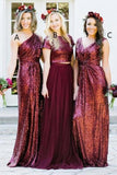 Sparkly Long Burgudny Sequin Shiny Wedding Party Dresses Bridesmaid Dresses Rjerdress