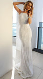 Sparkly Mermaid Halter Backless White Sequins Prom Dresses