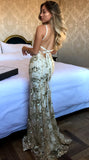 Sparkly Mermaid Open Back Sequin Shiny Sheath Long Champagne Prom Dresses Rjerdress