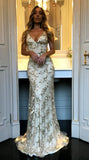 Sparkly Mermaid Open Back Sequin Shiny Sheath Long Champagne Prom Dresses Rjerdress