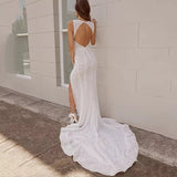 Sparkly Sequin Shiny Long V-Neck Wedding Dresses Charming Modest Bride Dresses Rjerdress