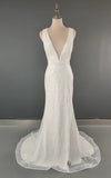 Sparkly Sequin Shiny Long V-Neck Wedding Dresses Charming Modest Bride Dresses Rjerdress