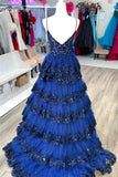 Sparkly Spaghetti Straps Tiered Sequin Embroidery Long Prom Dresses Rjerdress