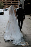 Strapless Beads Tulle Ivory Wedding Dresses Lace Appliques Beach Wedding Gowns Rjerdress