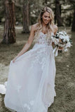 Strapless Beads Tulle Ivory Wedding Dresses Lace Appliques Beach Wedding Gowns Rjerdress