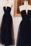 Strapless Black Long Tulle Prom Dresses Evening Dresses Prom Dresses RJS704