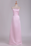 Strapless Bridesmaid Dresses Satin With Ruffles Floor Length A Line Rjerdress