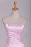 Strapless Bridesmaid Dresses Satin With Ruffles Floor Length A Line Rjerdress