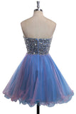 Strapless Cute Tulle Short Sweetheart Beading Blue Rhinestone Homecoming Dresses RJS190 Rjerdress