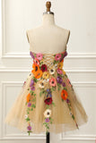 Strapless Homecoming Dresses Knee Length Tulle With 3D Flower Rjerdress