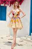 Strapless Homecoming Dresses Knee Length Tulle With 3D Flower Rjerdress