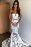 Strapless Lace Two Piece Sweetheart Mermaid Wedding Dresses Long Bride Dresses