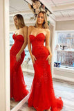 Strapless Mermaid Lace Long Prom Dress with Appliques RJS223