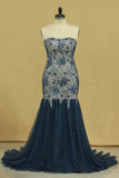 Strapless Mermaid Party Dresses Tulle & Lace With Rhinestones And Beads Plus Size Rjerdress