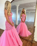 Strapless Mermaid/Trumpet Tulle Prom Dresses With Applique And Bodic Rjerdress
