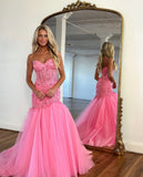Strapless Mermaid/Trumpet Tulle Prom Dresses With Applique And Bodic