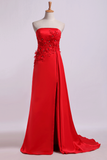 Strapless Party Dresses Column Sweep Train With Beading